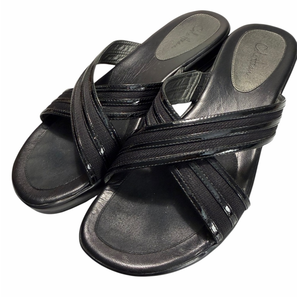 Cole Haan NikeAir G Series Slip On Sandals Patent Black Leather Sz 8